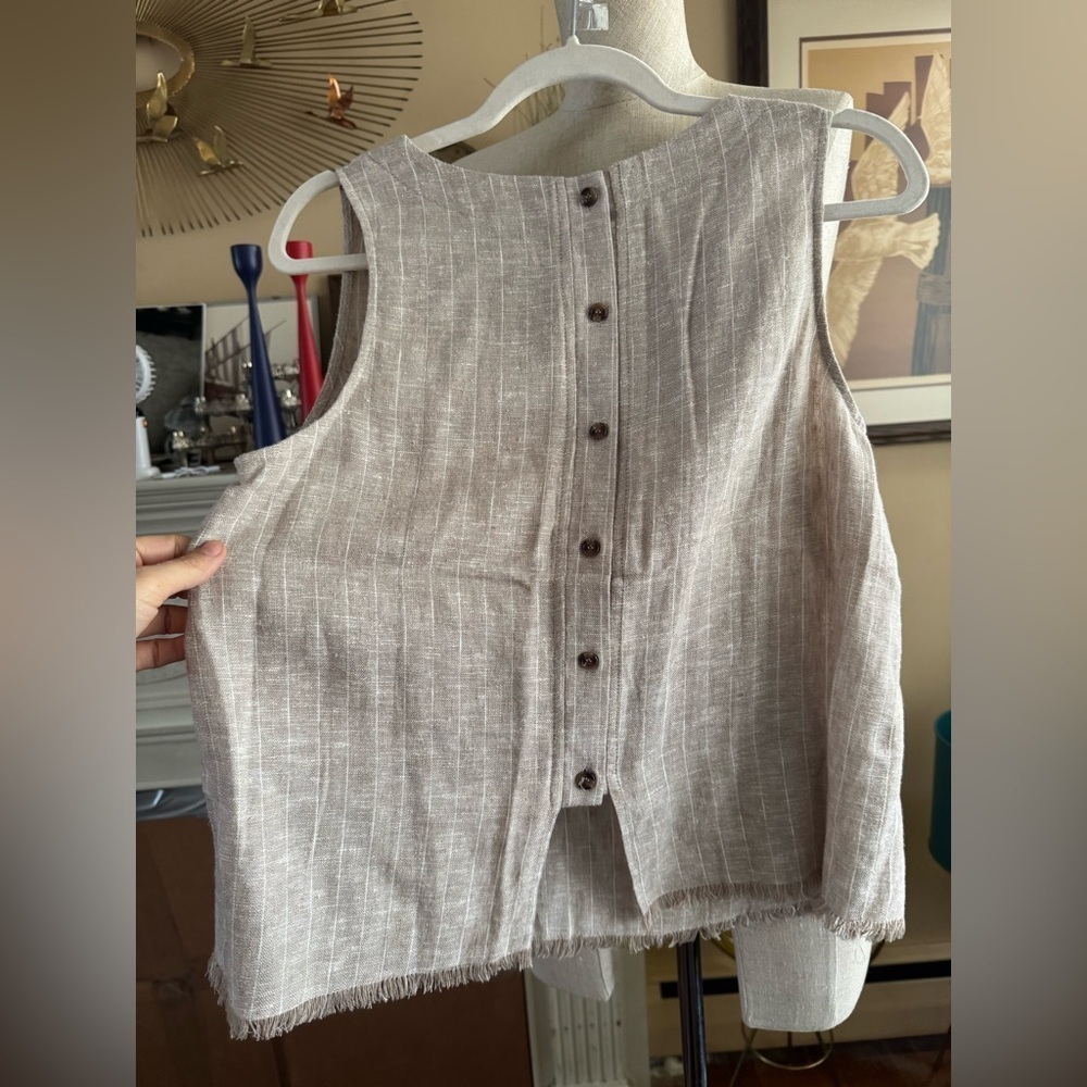 Drew linen blend frayed hem top